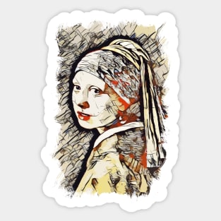 Girl with a Pearl Earring / Abstract Fan Art #02 Sticker